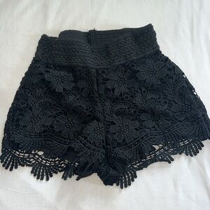 Ovs black high waisted short with stretchy waist and floral lace detailing